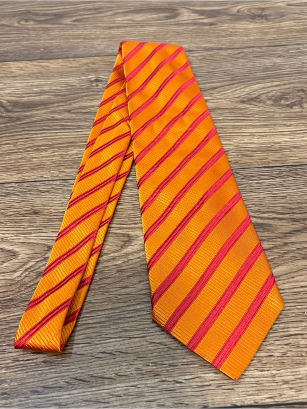 Barneys NY Silk Tie Orange Red Striped Wide Vintage Y2K Statement Italy